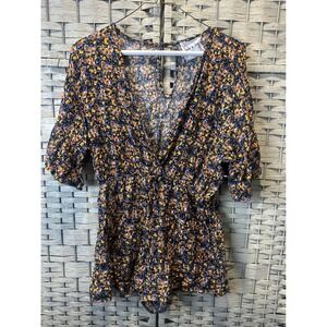 Sadie & Sage Floral Print V Neck Tie Waist Romper Women's Medium